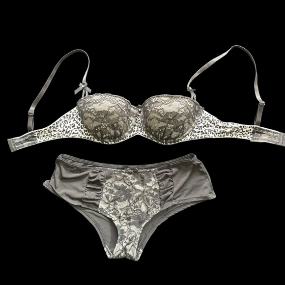 NWOT Sophie B -Women’s Black Bra & Panty Set -Sexy Lace & Leopard -Sizes 34B & L - Picture 7 of 11
